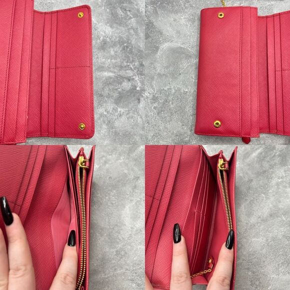 Prada Saffiano Leather Bow Continental Wallet Pink With ID Holder Bifold - Picture 8 of 16